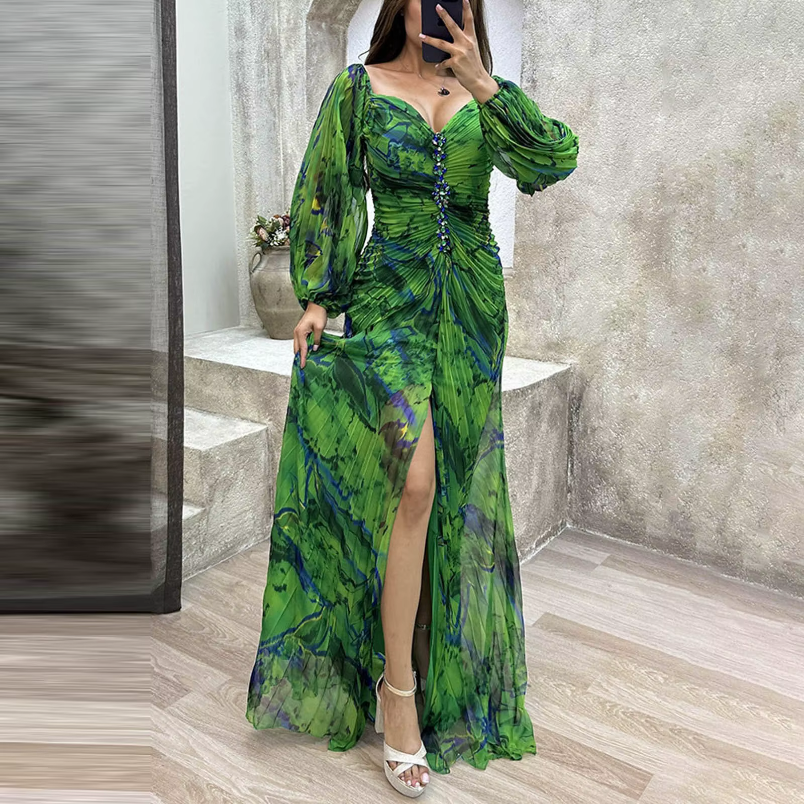 Robe de soirée pour femmes, épaules dénudées, manches longues, Sexy, ourlet à volants, fente haute s