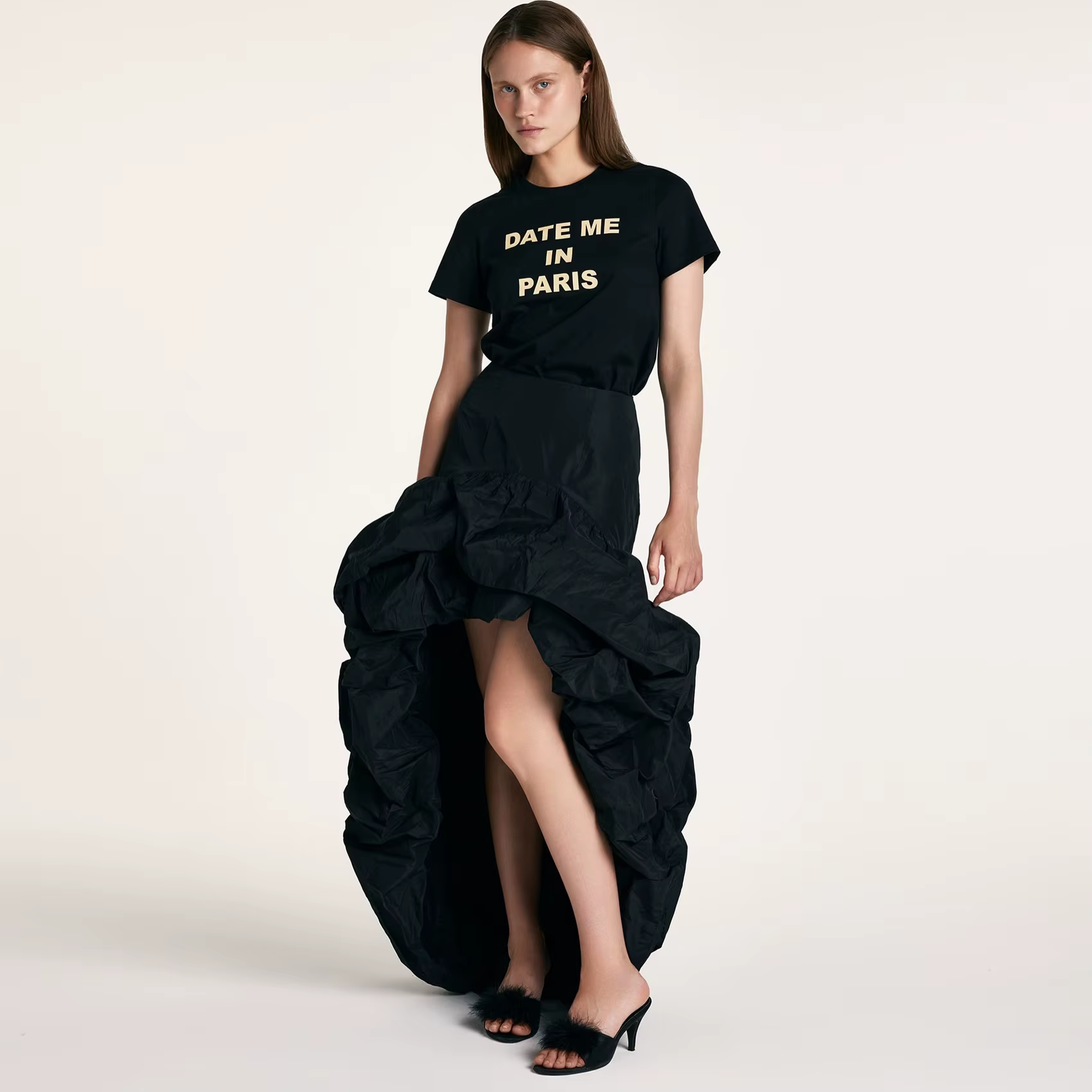 Jupe longue asymétrique noire taille haute pour femme, jupe à volants 3D volumineuse asymétrique, ju