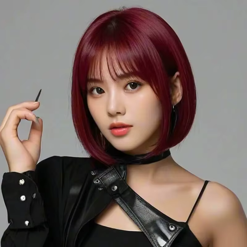 Perruque synthétique de coiffure bob de cheveux courts et raides brun clair pour la fête, perruque d