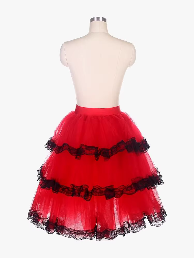 Jupe de ballet rouge, jupe espagnole, tutus mi-longs pour adultes et filles, en tulle doux, pour la 