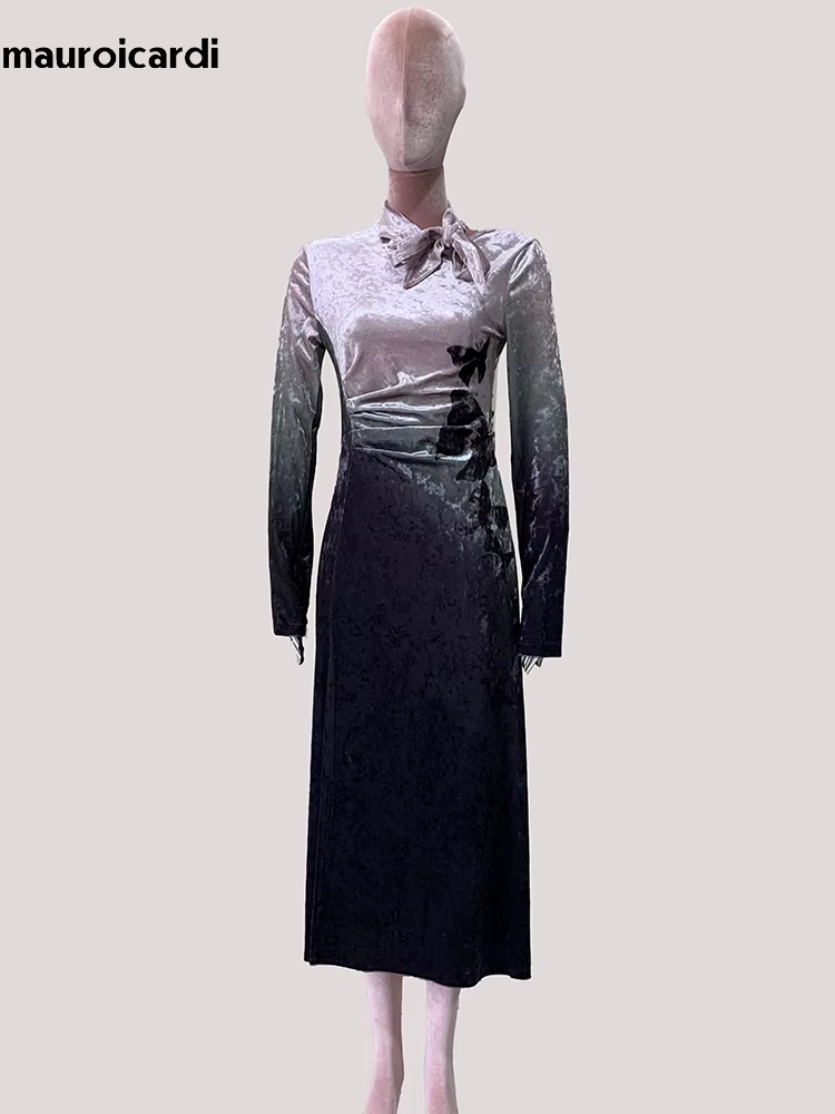 Lautaro printemps longue froncé coloré soirée robes mi-longues femme haute fente élégant luxe Chic d