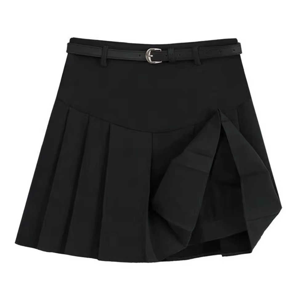 Fashion A-line Pleated Mini Skirts for Women High Waisted Gray Black Solid Short Skirts Spring Summe