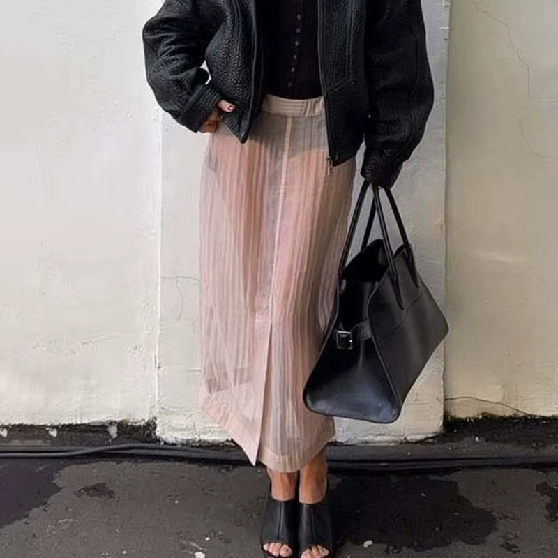 Jupes d'été roses Talenza pour femmes, jupes longues sexy à taille haute, transparentes, fendues, no