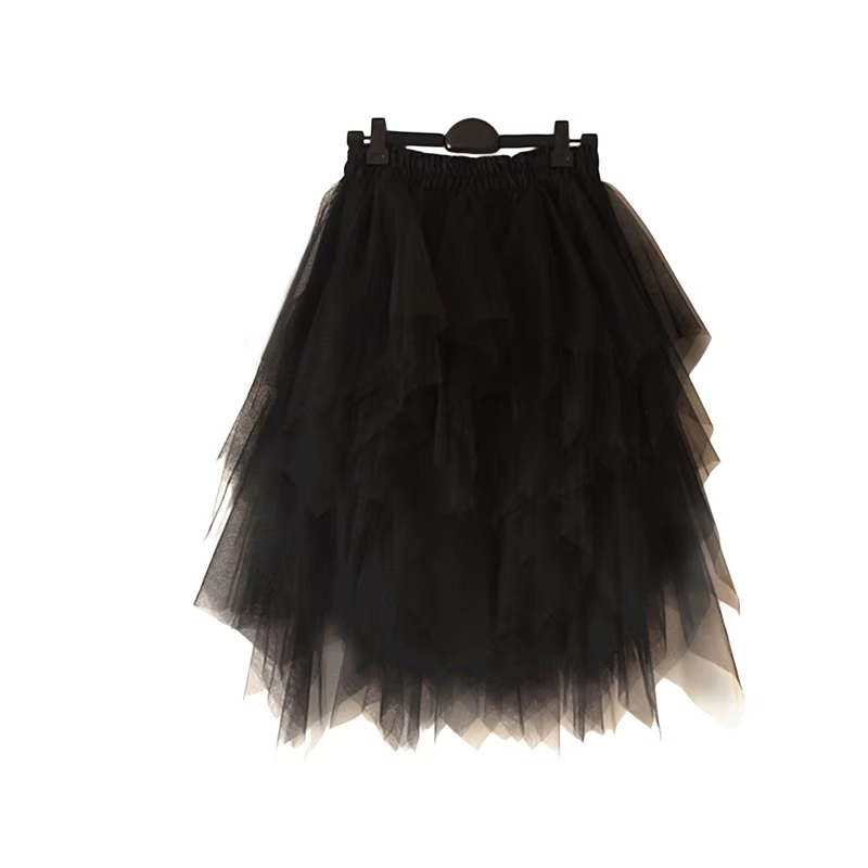Jupe plissée taille haute en tulle pour femme, jupe irrégulière, tutu rouge, mode coréenne mignonne,