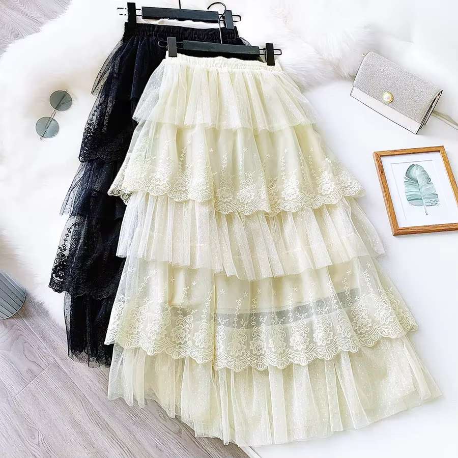 Jupes pour femmes, jupe style gâteau, mode printemps-été, jupes en dentelle, jupe longue amincissant