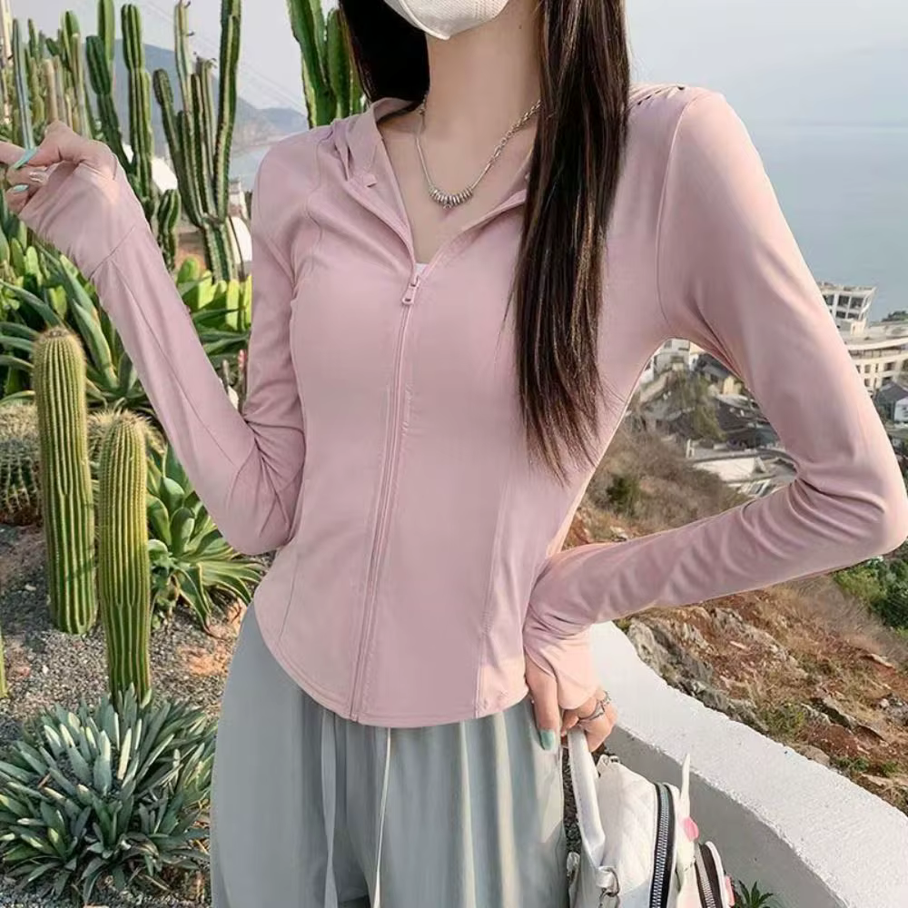 Sweat-shirt à capuche anti-UV pour l'été, manches longues, protection solaire, couleur unie, respira