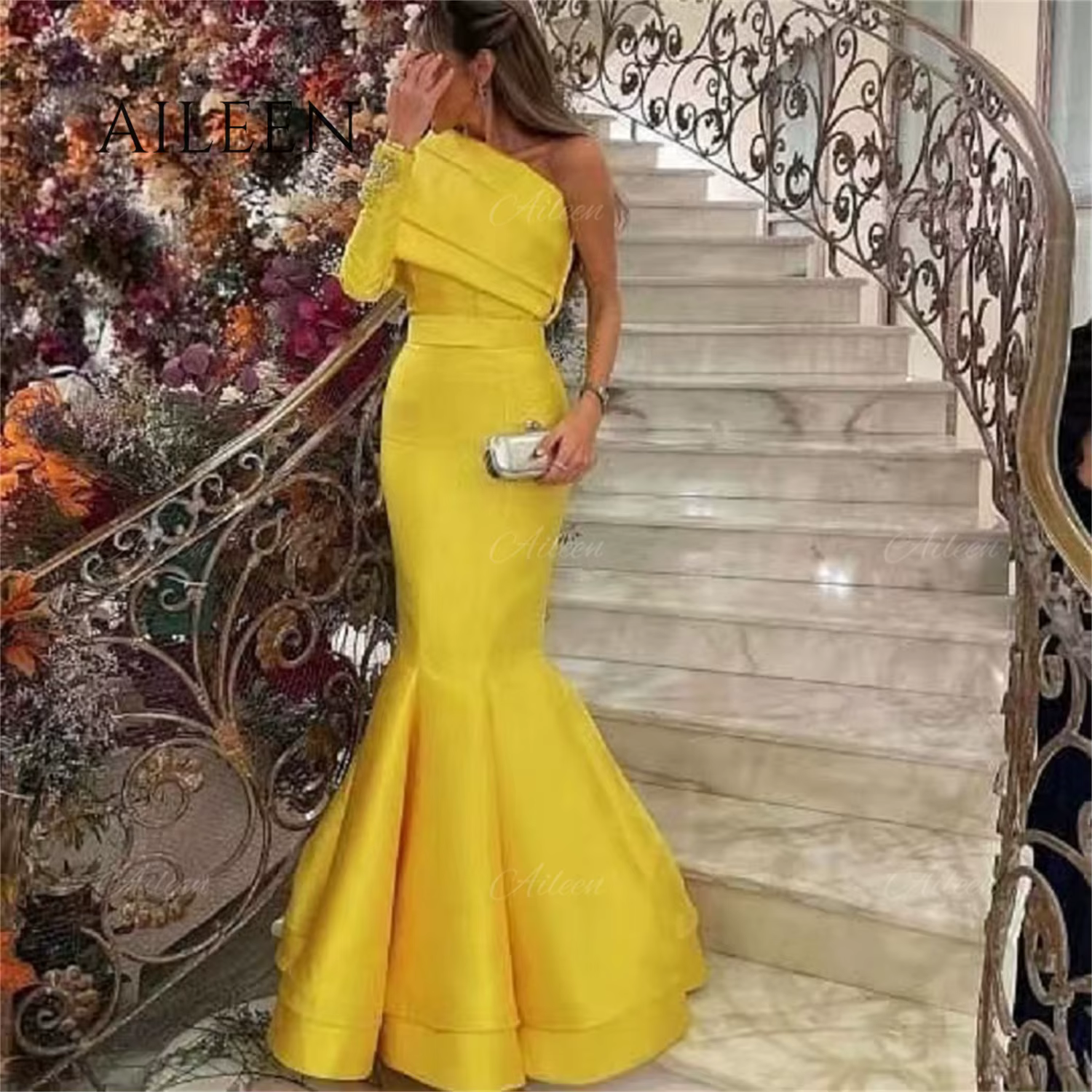 Robe de Soirée Jaune en Satin pour Femme, Personnalisée, Très Élégante, pour un Mariage, Longue et D