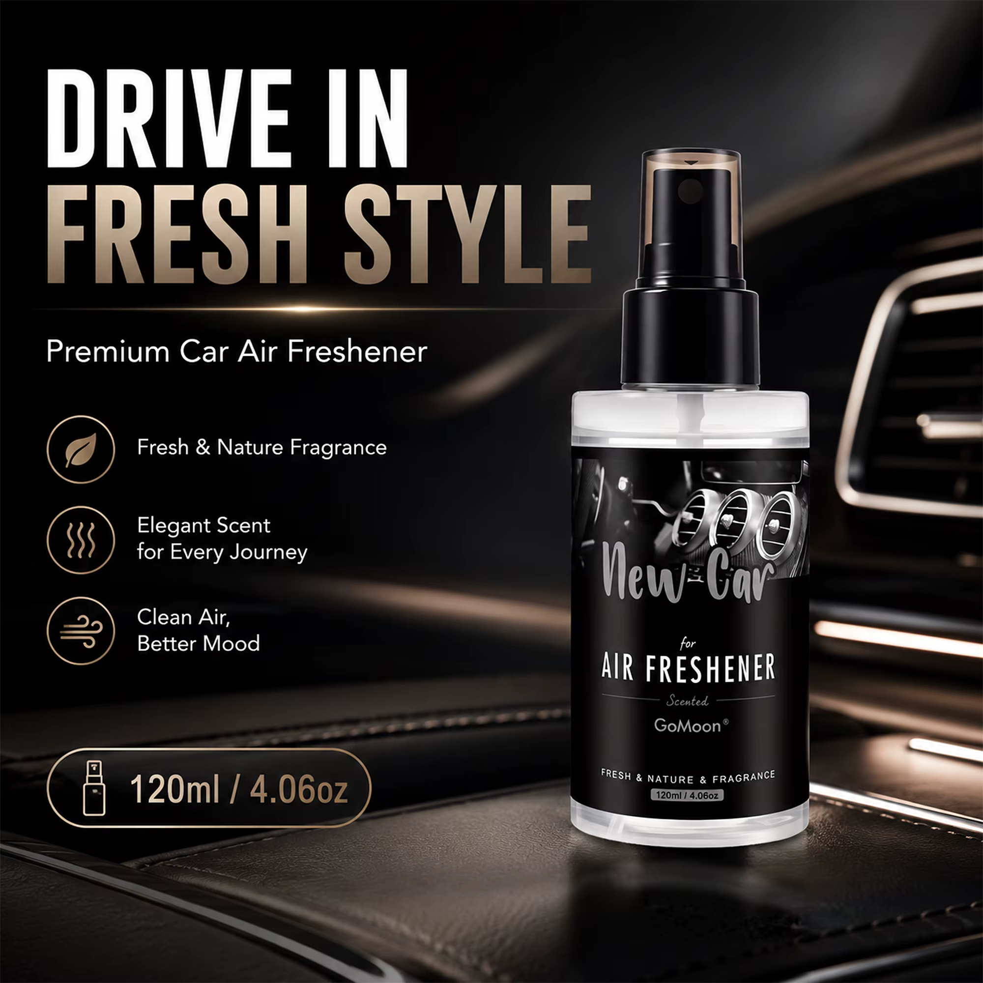 120ml/4.06oz Nouveau Désodorisant Premium pour Voiture Parfumé, Parfum Longue Durée, Convient pour l