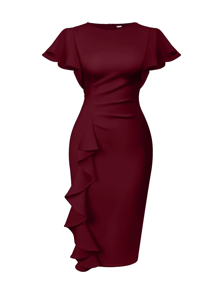 Robe de soirée formelle pour femmes, Slim, décoration à volants, robe mi-longue élégante pour Cockta