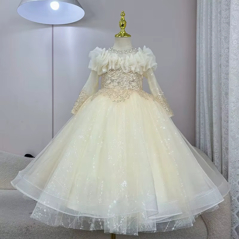 Robe longue pour enfants filles, vêtements à manches longues, robes princesse d'anniversaire, Costum