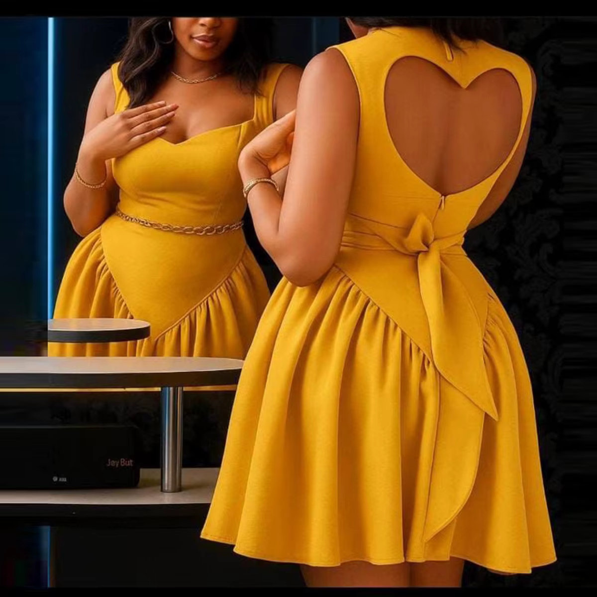Robe de bal courte en Satin jaune, Sexy, en forme de cœur, dos nu, fermeture éclair au dos, robe de
