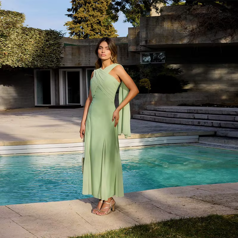 Robe de soirée longue élégante pour femmes, couleur unie, sans manches, dos nu, taille cintrée, robe