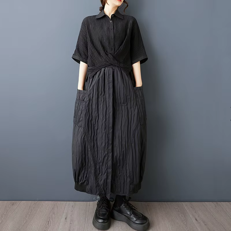 Noir vintage surdimensionné élastique taille haute décontracté ample longue femme printemps été auto