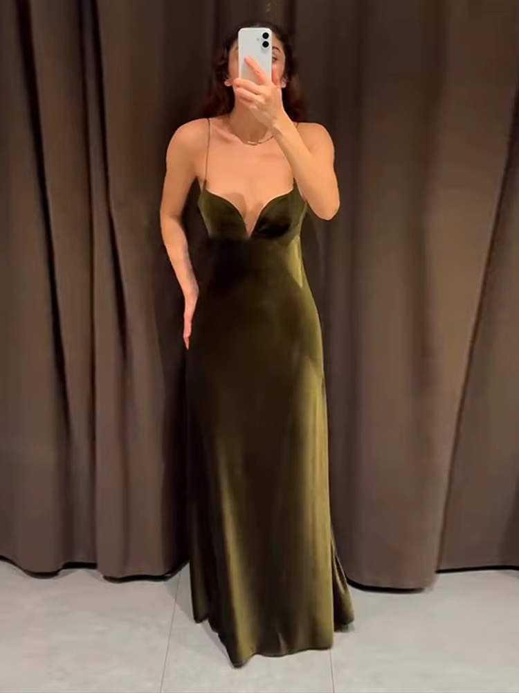 Robes de soirée pour femmes velours profond V Slip longue robe Sexy femme sans manches dos nu bal Co
