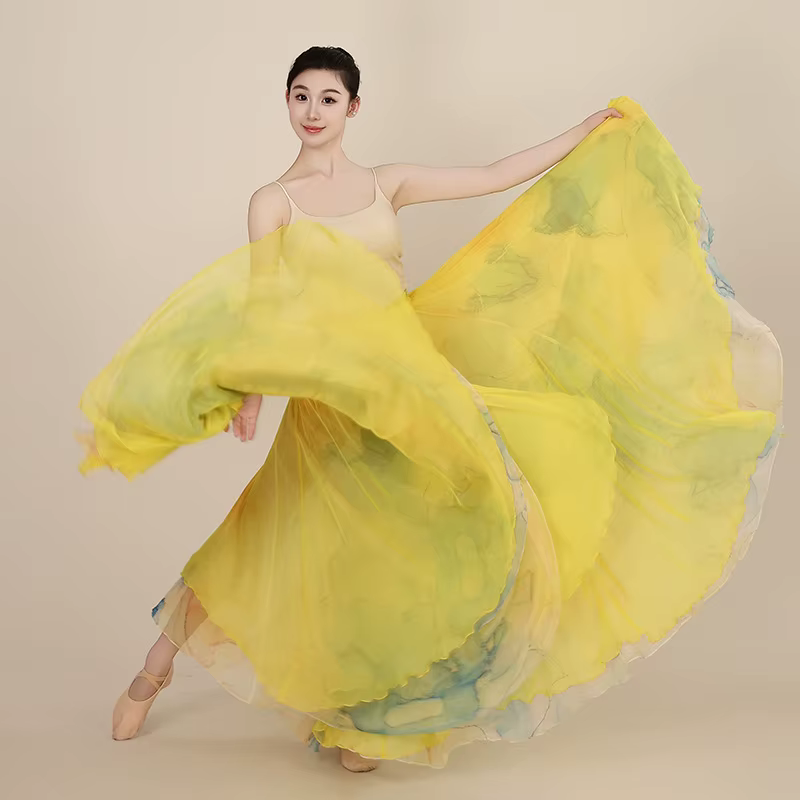 Jupe de danse classique imprimée originale, double couche, grande ampleur, longue, pour femme, costu