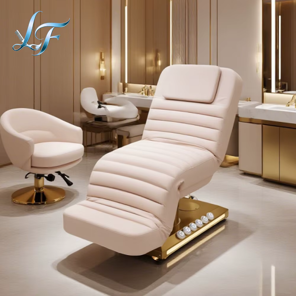 Fauteuil Esthétique Rose Professionnel Électrique en Similicuir pour Soins du Visage, Lit de Spa Cos