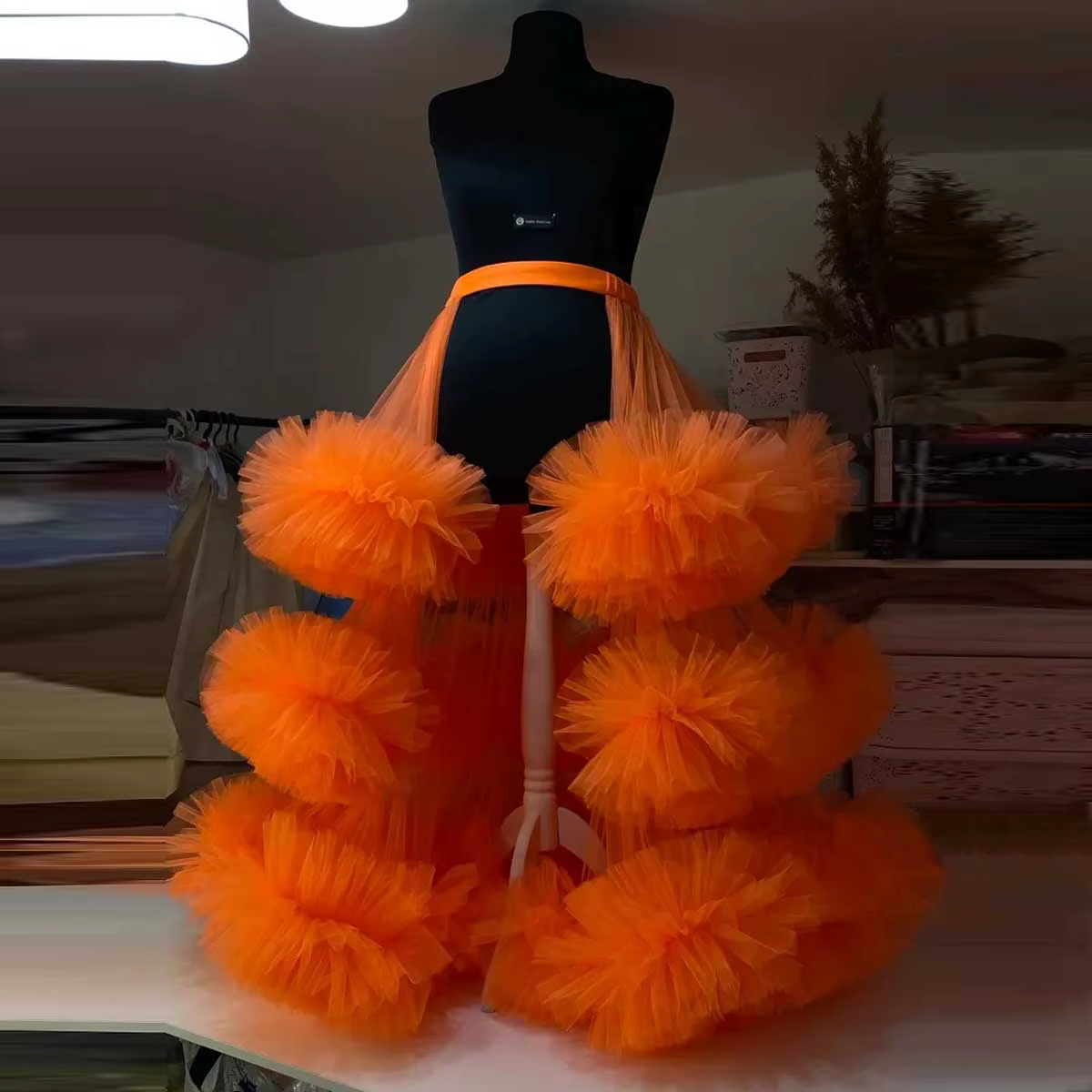 Jupe longue à volants Orange, en Tulle, pour séance photo, jupe détachable à plusieurs niveaux néon,