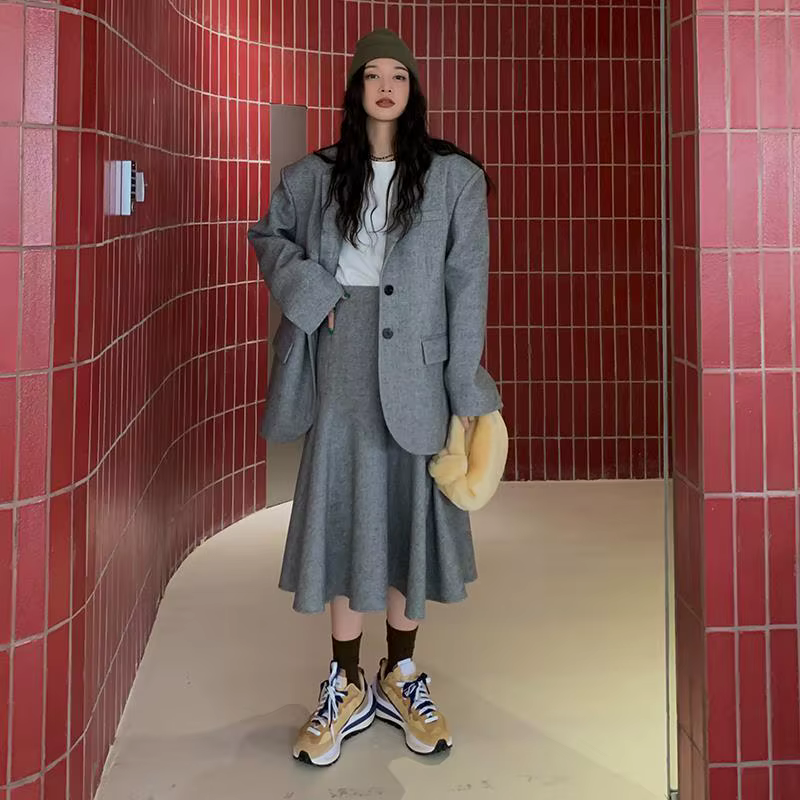 Ensemble veste décontractée et demi-jupe à carreaux pour femme, blazer chic imbibé, haut de gamme, n