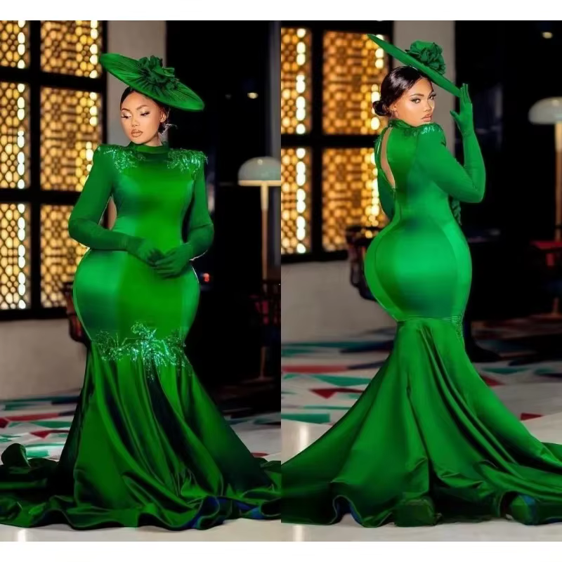 Robe De soirée sirène verte élégante, manches longues, dos nu, robe De bal De Gala, personnalisée