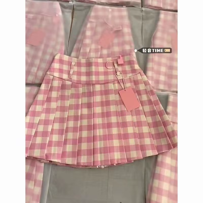 Jupe plissée à carreaux rose pour femmes, avec ceinture, détail, Sexy, Chic, mode, décontractée, vêt