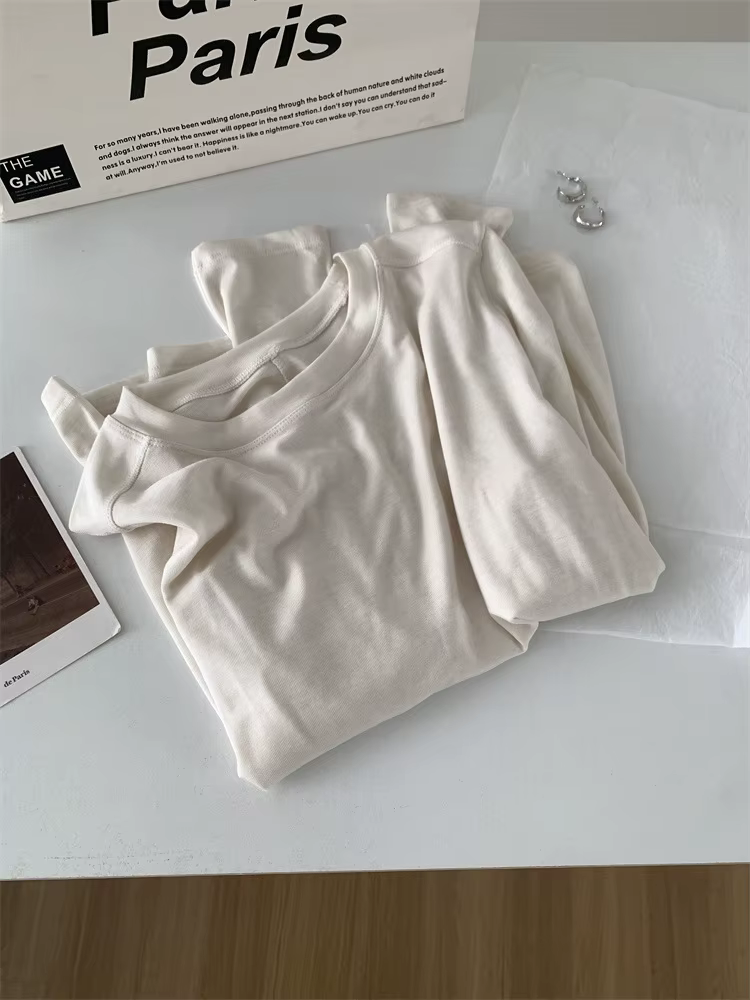 T-shirt à manches longues pour femmes, épissure de laine de soie, haut fin, doux, cireux, couleur un