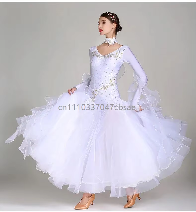 Robe de danse de salon multicolore à manches longues, robe de danse classique, robe de danse Foxtrot