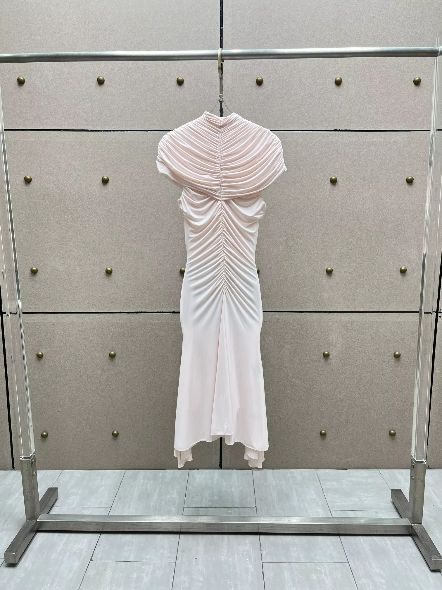 Robe longue plissée sexy, col haut, manches courtes, tempérament, mode, robes de soirée, paquet Slim