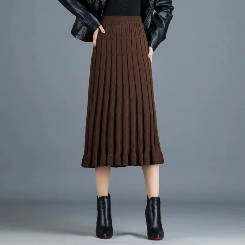 Jupe plissée tricotée mi-longue pour femme