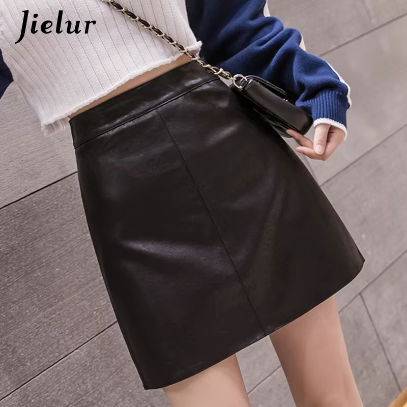 Jielur – Mini jupe en cuir taille haute pour femme