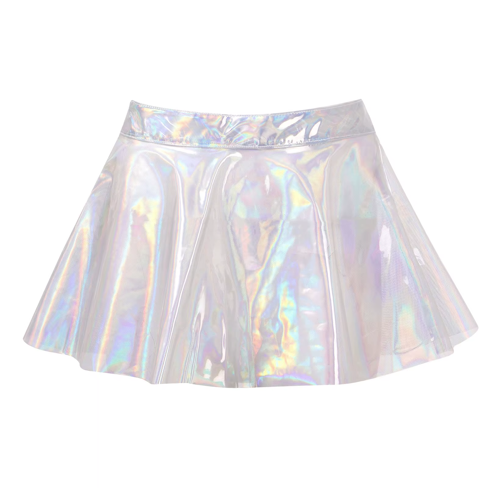 Sexy Club Rave a-ligne Mini jupe E fille Punk fée femmes brillant taille haute fermeture éclair dos transparent