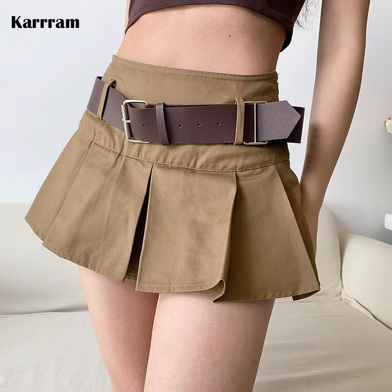 Karrram – Mini jupe plissée marron pour femmes