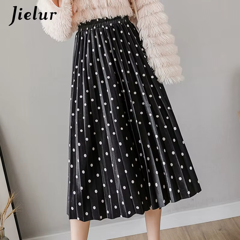 Jielur – jupe plissée noire pour femme