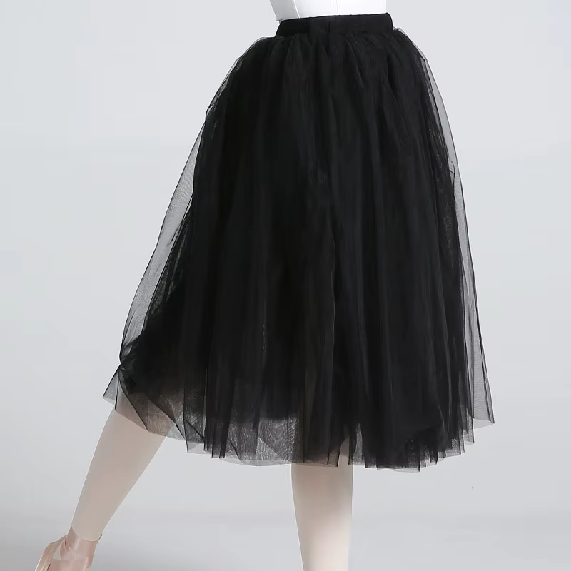 Jupe de danse de ballet en tulle blanc et noir à 4 couches pour adultes