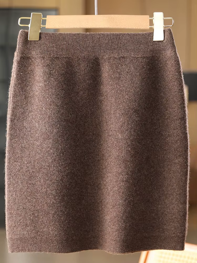 Femmes laine jupes automne hiver bureau dame Mini jupe cintrée taille élastique 100%