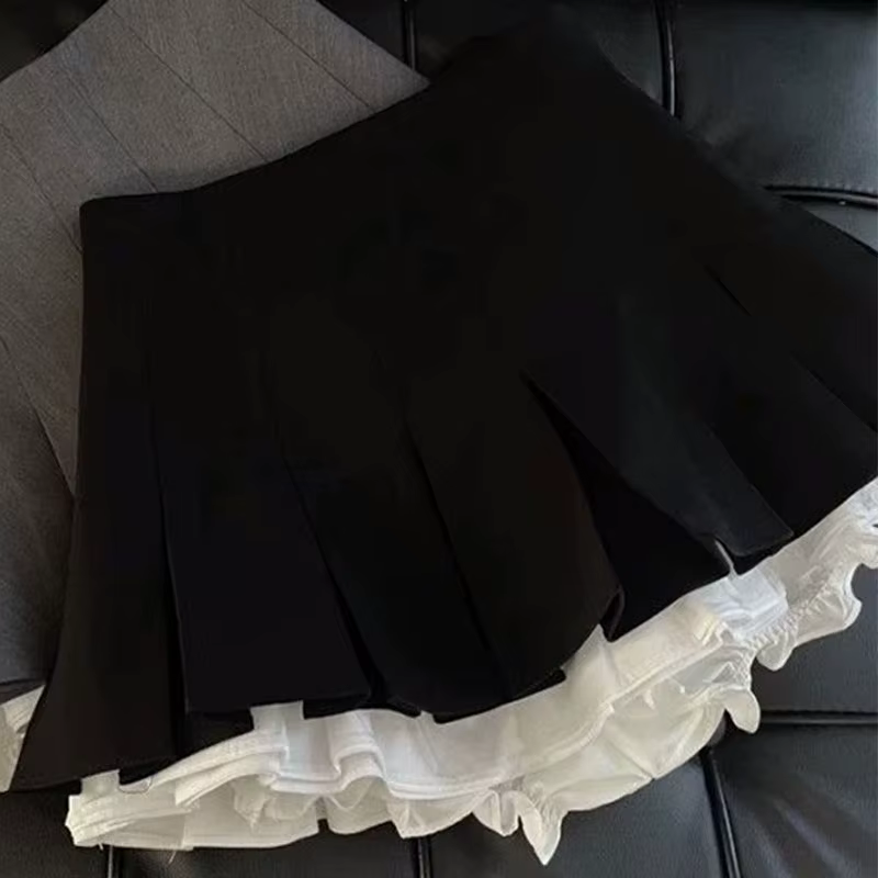 Mooyufon volants noir Mini jupe femmes coréen Patchwork jupes plissées japonais Kawaii taille haute tout Match une ligne