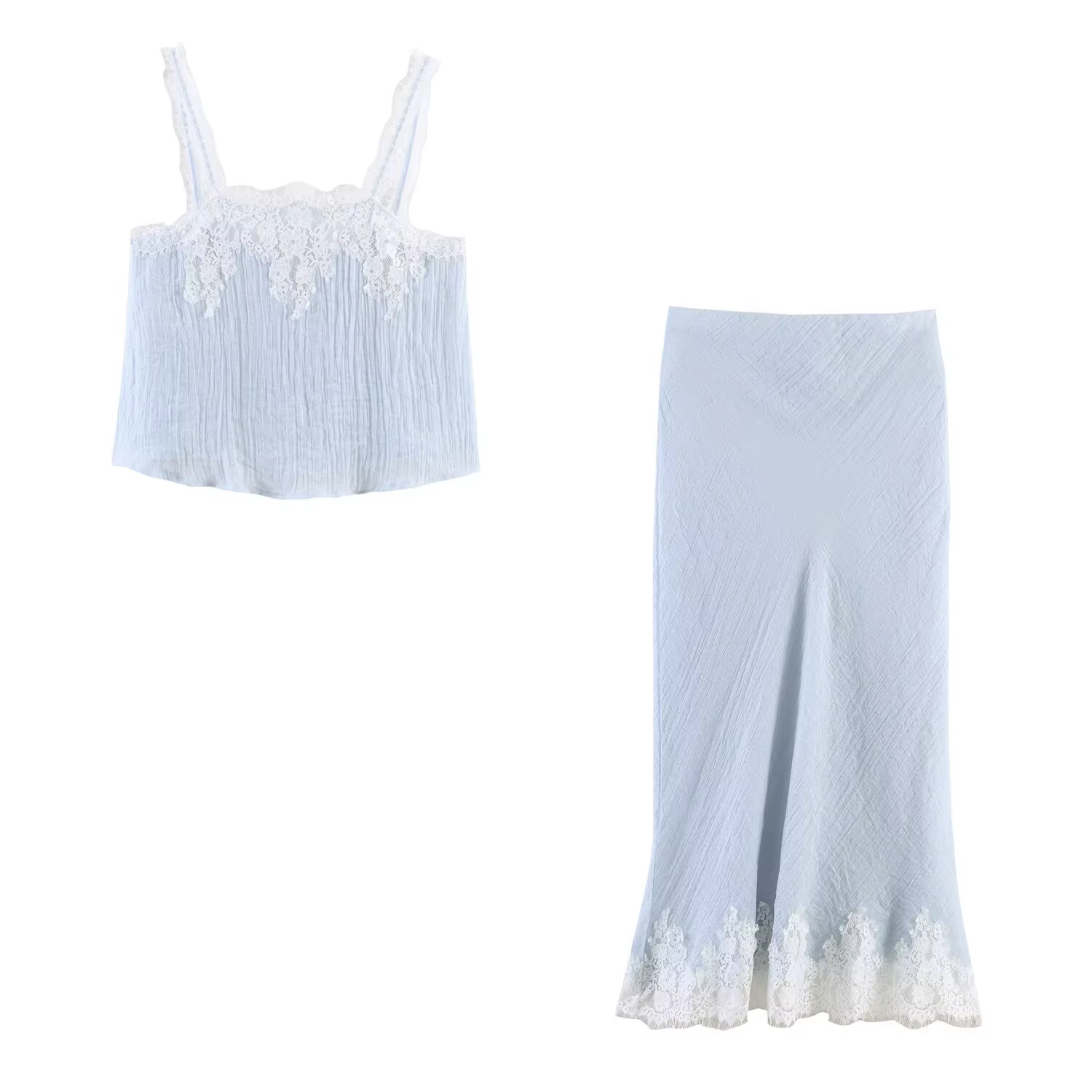 Ensemble jupe midi taille haute et haut en dentelle sans manches pour femmes, élégant et tendance, HipSeam, printemps 2026, bleu, or, noir