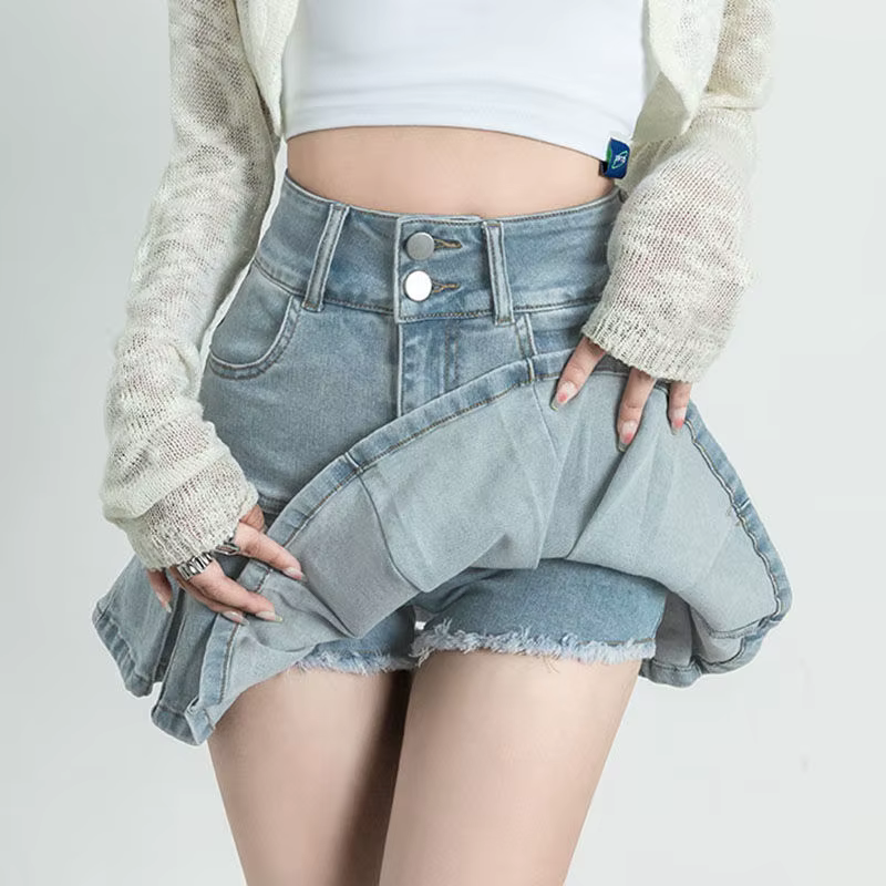 Jupes en jean à volants Gyaru pour femmes