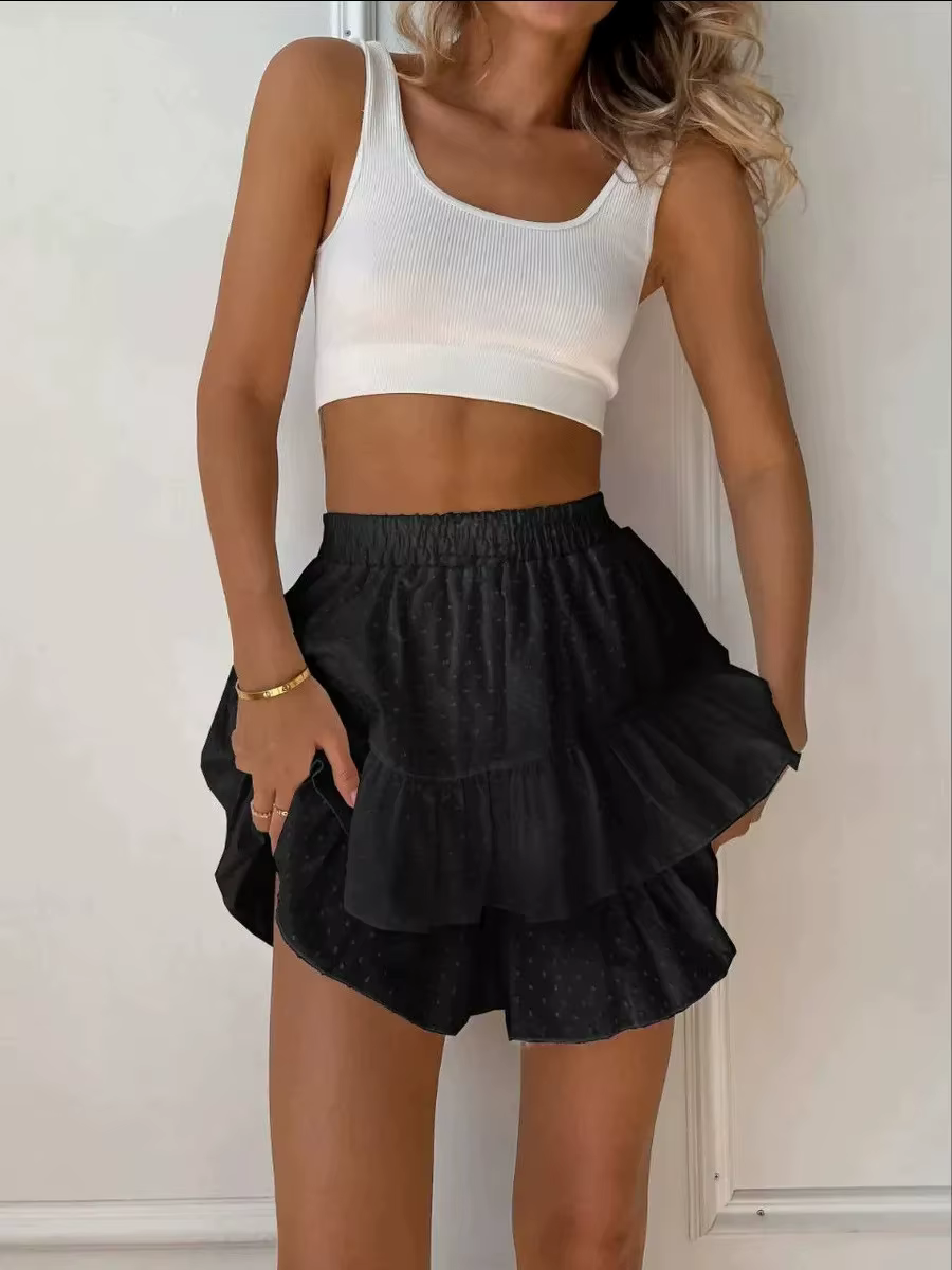 Jupe élégante taille haute en dentelle unie style gâteau pour femme Printemps/Été 2025 Mode européenne et américaine sexy mi-longue