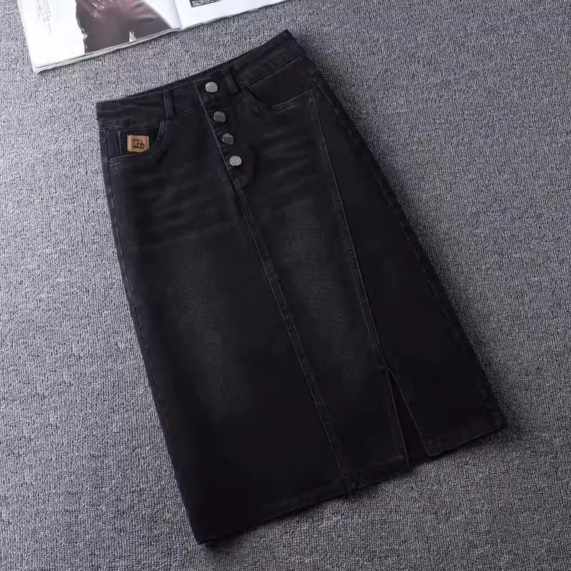 Jupe en jean taille haute fendue pour femme