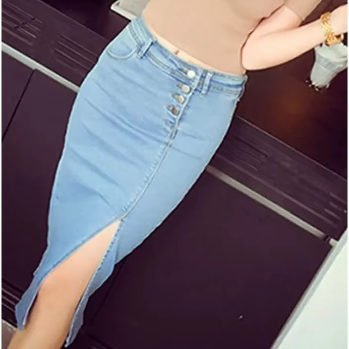 Jupe en jean taille haute avec fente pour femme