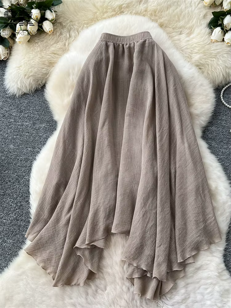 SINGREINY été jupe douce femmes tempérament irrégulier taille élastique dames mode une ligne classique polyvalent jupes Senior