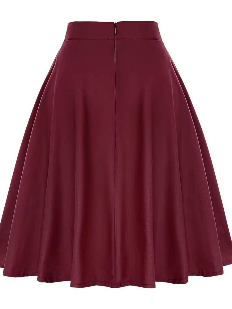 Jupe trapèze mi-longue en coton pour femme, APRIL MODA, style vintage, pin-up, rockabilly, patineuse, école, polyvalente, silhouette élégante ```