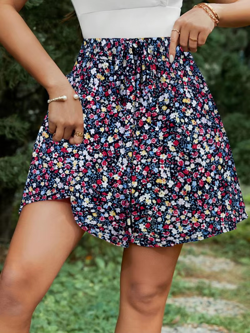 Jupe courte florale taille haute mi-longue ample coupe trapèze décontractée d'été pour filles et femmes