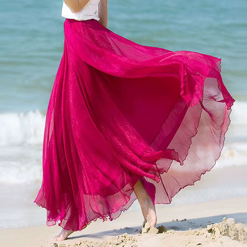 Robe de danse taille haute en mousseline de soie dorée pour femmes
