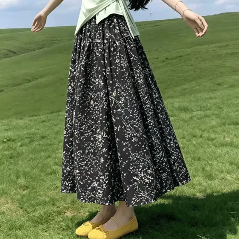 Jupe midi pour femme, taille haute élastique
