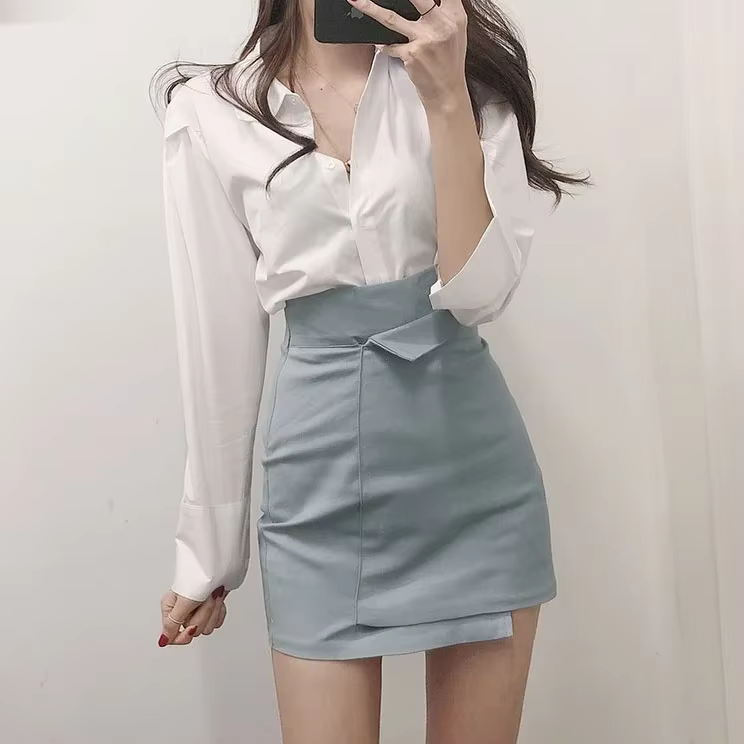 Vêtements bleu femmes jupe taille haute jupes