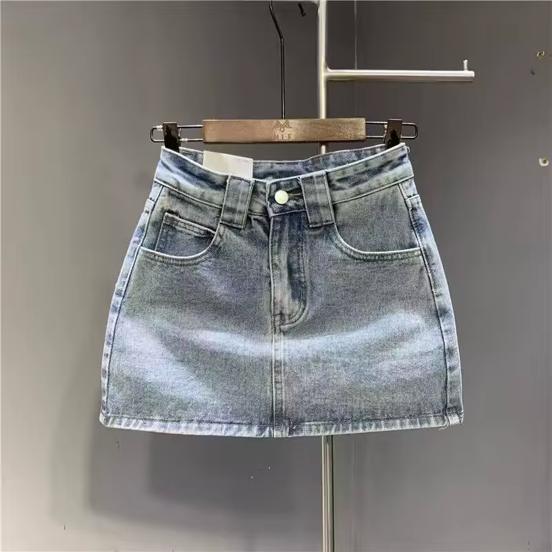 Femmes taille haute et mince bleu Denim été en forme de poire corps jupe été