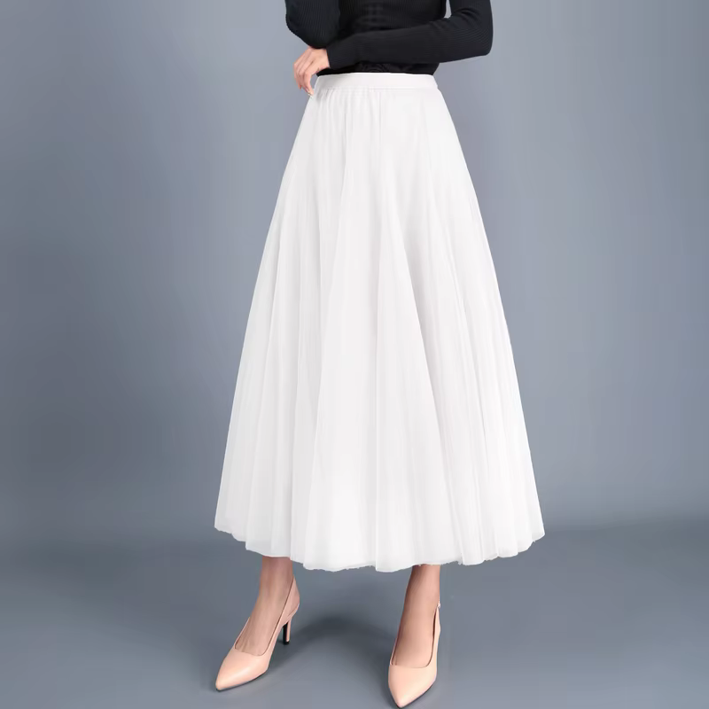 TingYiLi automne jupe en Tulle gris marron Beige rose noir jupes longues femmes élégante
