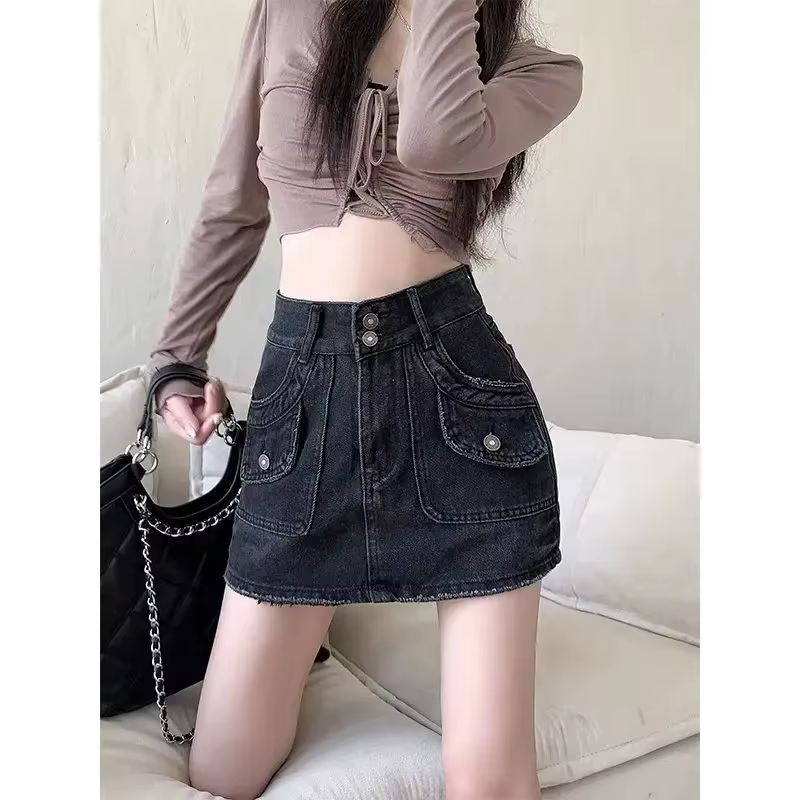 Jupe courte en jean taille haute pour femme