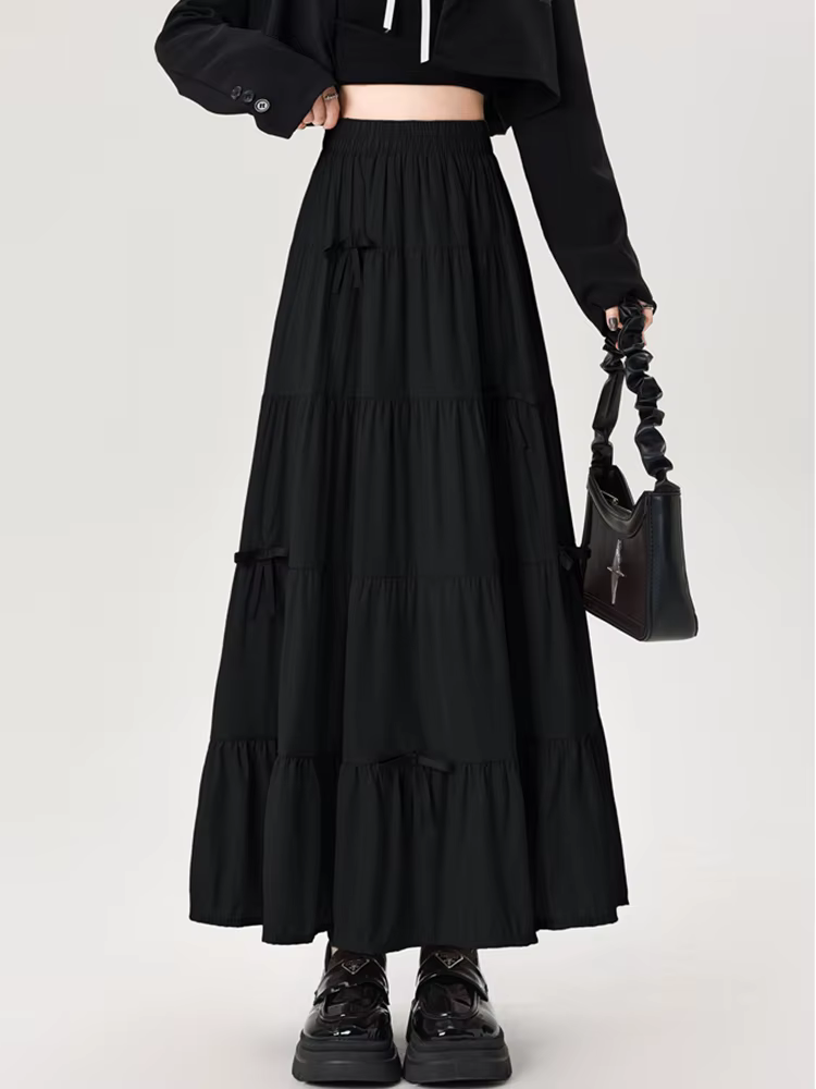 Arc doux jupes longues femmes élégant Style Preppy taille haute une ligne jupe mignon japon ample décontracté dame mode